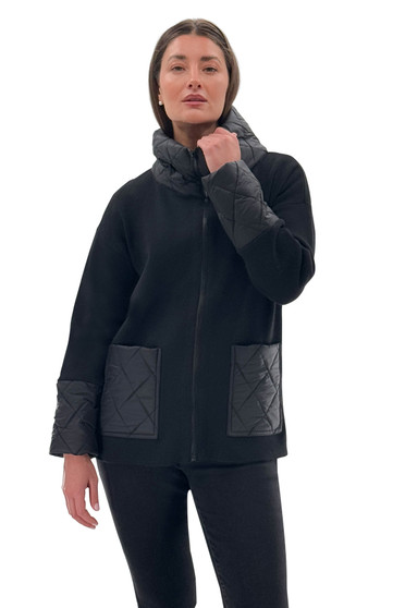 Front of the Quilted Trim Zip-Up Coat style 252241 from Orly in the color black