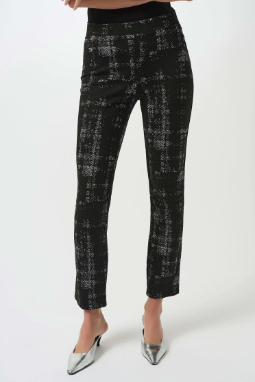 Front of the Jacquard Sweater Plaid Print Pull-On Pants style 253179 from Joseph Ribkoff in the colors black and off white