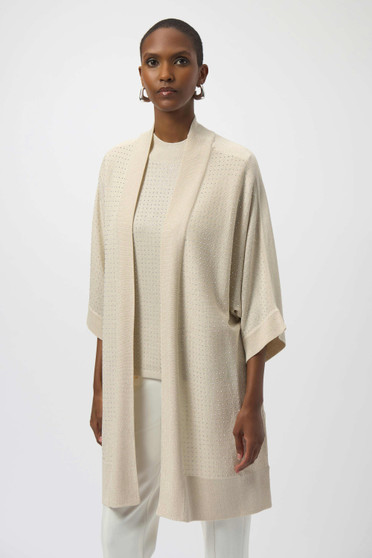 Front of the Sweater Knit Cover-Up with Iron-On Detail style 254937 from Joseph Ribkoff in the colors birch and silver