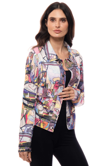 Front of the Cropped Suede Jacket style J172565-5 from Adore in the multicolor print