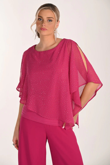 Front of the Sparkle Overlay Top style 268194 from Frank Lyman in the color magenta