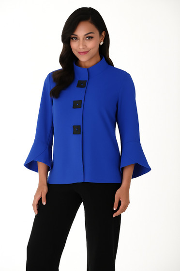 Front of the Trapeze Button Jacket style 268042 from Frank Lyman in the color royal blue