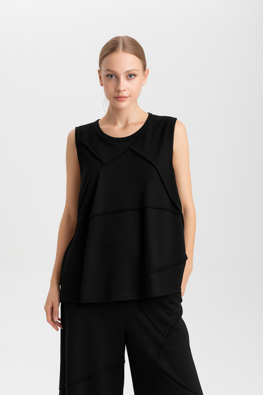 Front of the Textured Seams Long Tank style 421-1564S from Isle in the color black