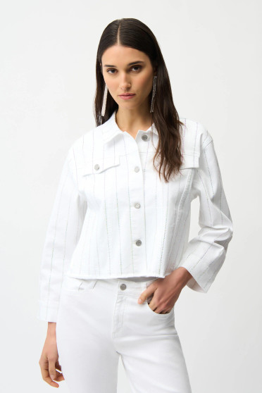 Front of the Denim Jacket With Rhinestones style 261973 from Joseph Ribkoff in the color white