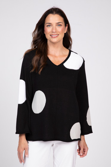 Front of the Circle Dot Knit Top style 831719 from Olivia in the color black