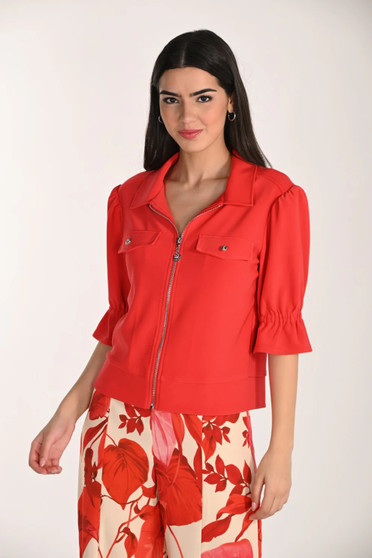 Front of the Short Puff Sleeve Zip Jacket style 266045 from Frank Lyman in the color lust