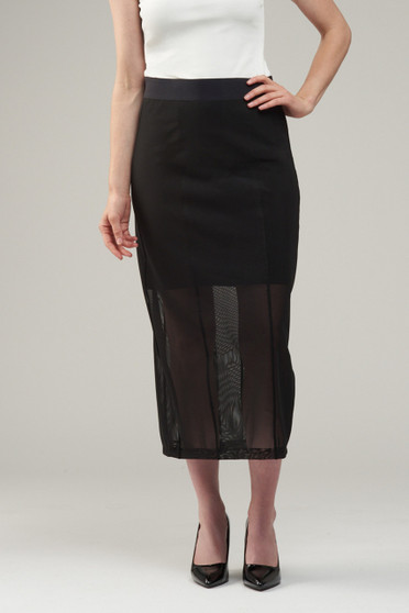 Front of the Mesh Overlay Skirt style BCS8767 from Insight in the color black