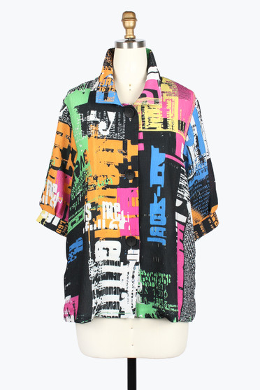 Front of the Abstract Typography Jacket style 5038 from Damee in the multicolor print