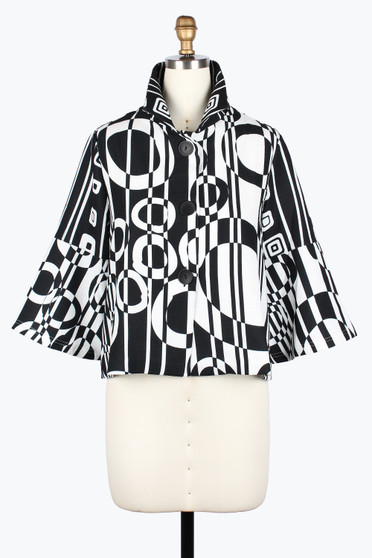 Front of the Circle Print Jacket style 5086 from Damee in the colors black and white