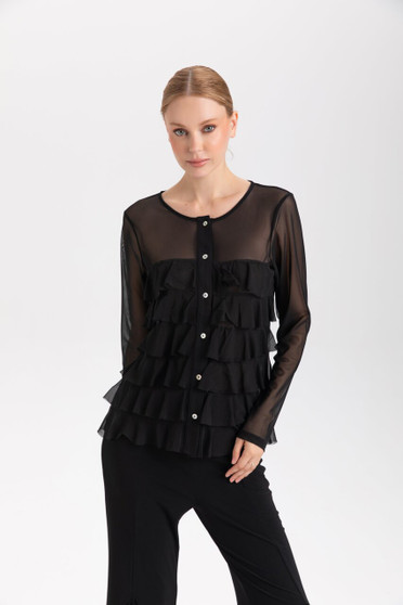 Front of the Cha-Cha Sheer Cardigan style 485-0935 from Isle in the color black