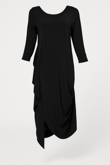 Front of the Classic Side Ruch Dress style TR-1972 from Kozan in the color black