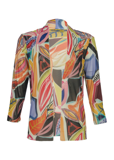 Front of the Leaf Print Mesh Meem Cardigan style SH-2825 from Kozan in the multicolor print