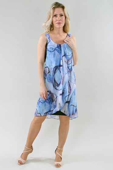 Front of the Printed Chiffon Overlay Dress style 310 from Michael Tyler in the multicolor print