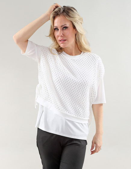 Front of the Mesh Overlay Side Tie Top style 177 from Michael Tyler in the color ivory