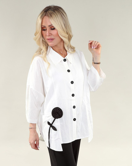 Front of the Crinkle Cotton 3-D Flower Tunic style 294 from Michael Tyler in the color ivory