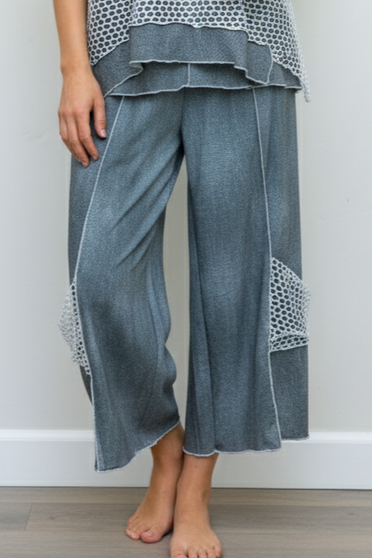 Front of the Cropped Mesh Pocket Pants style 237 from Vine Street in the colors gray and white