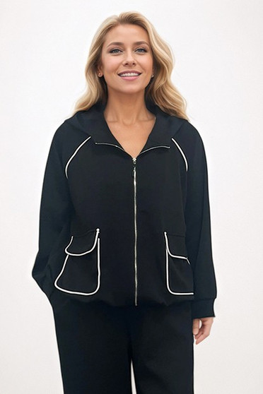 Front of the Contrast Stripe Zip Hoodie style AM620 from Creation in the colors black and white