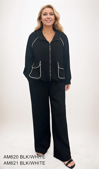 Front of the Contrast Side Stripe Pants style AM621 from Creation in the colors black and white