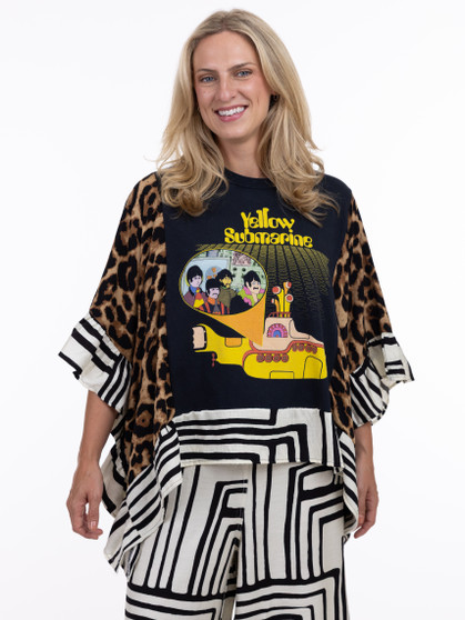 Front of the Ruffle Banded Pullover Top style 5768 from Shannon Passero in the multicolor print