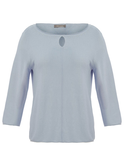 Front of the Lightweight Keyhole Sweater style 26305 from Dolcezza in the color light blue