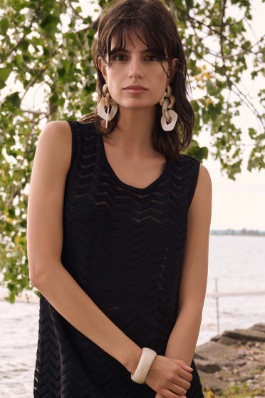 Front of the Jacquard Knit Chevron Tunic Top style 262932 from Joseph Ribkoff in the color black