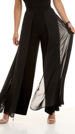 Front of the Sheer Overlay Trousers style 198256 from Frank Lyman in the color black