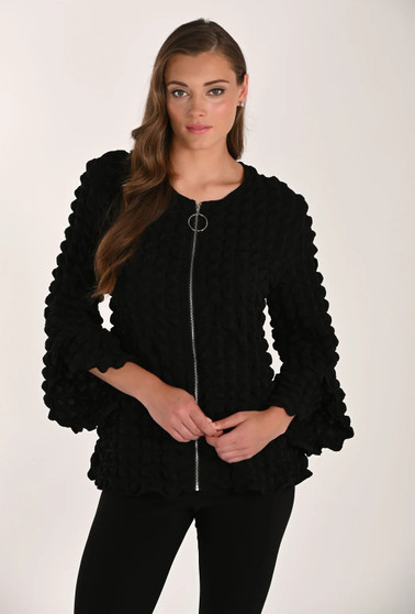 Front of the Waffle-Knit Zip Jacket style 261614 from Frank Lyman in the color black