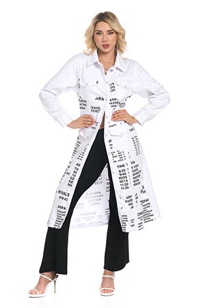 Front of the Denim Travel Maxi Jacket-Dress style TRV-001 from Kokomo in the color white