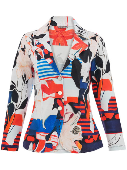 Front of the Interlaced Print Blazer style 26698 from Dolcezza in the multicolor print