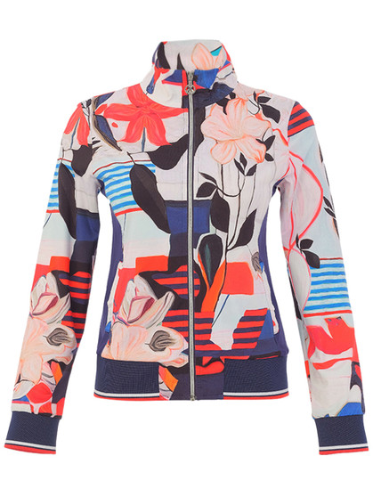 Front of the Interlaced Print Zip Jacket style 36246 from Dolcezza in the multicolor print