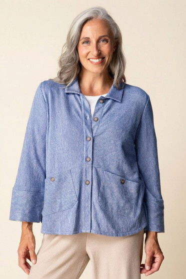 Front of the Pinstripe Button-up Shirt style 21536 from Habitat in the color marine
