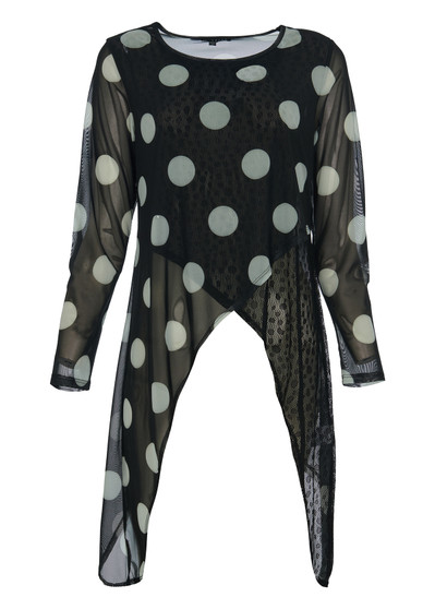 Front of the Polka-Dot Mesh Mabel Tunic style SH-4686 from Kozan in the dalmatian print
