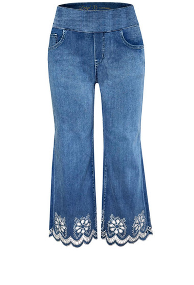 Front of the Scalloped Hem Cut-Out Jeans style P601BWE from Ethyl in the color blue