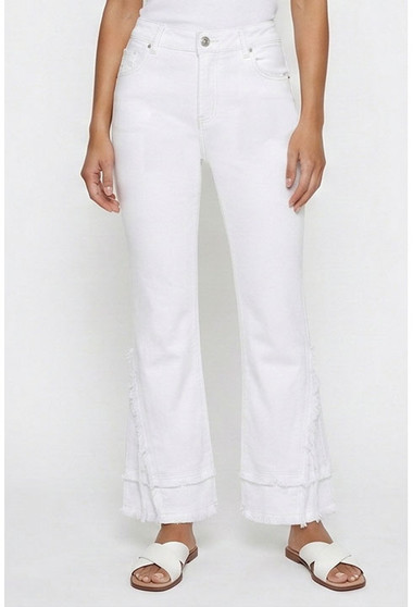 Front of the Journey Fringe Flare Pants style Z13WHT from Ethyl in the color white
