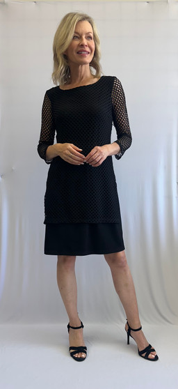 Front of the Mesh Net Overlay Dress style 207251 from Soft Works in the color black