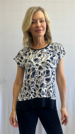 Front of the Hi-Low Split Back Top style 202314 from Soft Works in the colors navy and tan