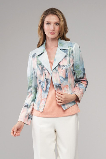 Front of the Printed Vegan Moto Leather Liquid Jacket style BCJ17681MPRE in the liquid lake print