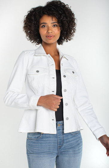 Front of the Fit And Flare Trucker Jacket style LM1C40Q31 from Liverpool Jeans in the color white