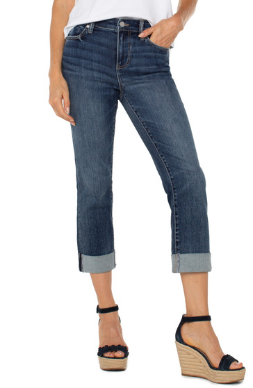 Front of the Charlie Crop Wide Rolled Cuff style LM2150F88 from Liverpool Jeans in the color wells
