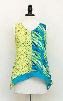 Front of the Mixed Print Crinkle Sleeveless Top style 471 from Vine Street in the multi/marine print