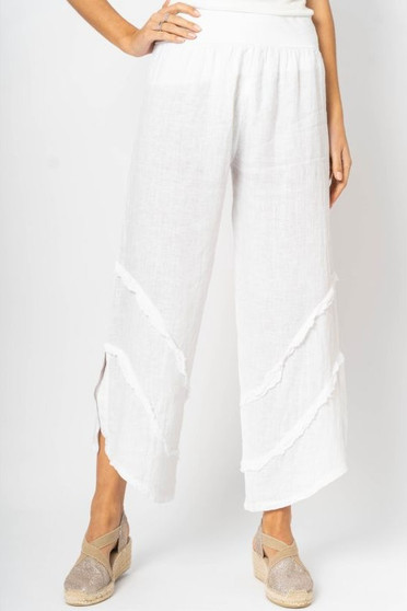 Front of the Linen Pant with Detailed Bottom style 8155 from Look Mode in the color white