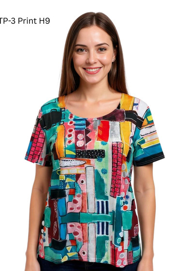 Front of the Geometric Print Short Sleeve T-Shirt style GTP3-H9 from Creation in the multicolor print