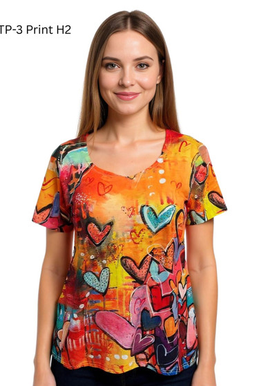 Front of the Blingy Heart Print T-Shirt style GTP-3-H2 from Creation in the multi print