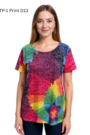 Front of the Blingy Rainbow Star Print T-Shirt style XTP-1-D13 from Creation in the multi print