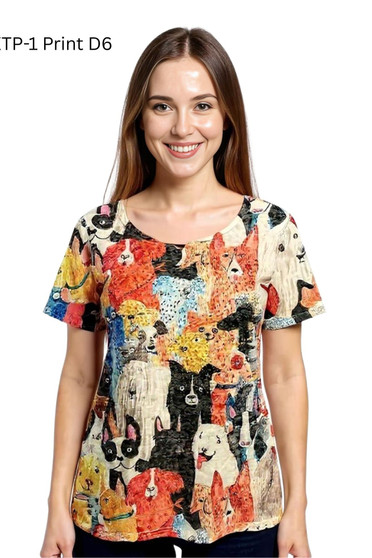 Front of the Blingy Dog T-Shirt style XTP-1-D6 from Creation in the multi print