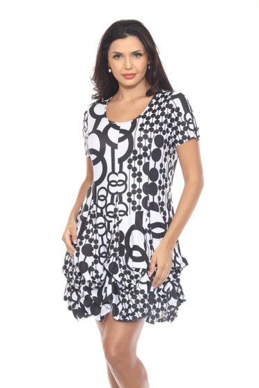 Front of the Polka-Dot Print Bubble Dress style D8959C-6462 from Tango Mango in the colors black and white