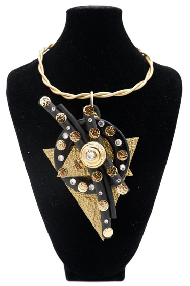 Black & Gold-Tone Textured Statement Necklace SKU 30709 from Jeff Lieb
