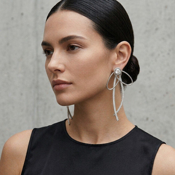Silver Rhinestone Tassel Stud Earrings SKU 30711 from Jeff Lieb