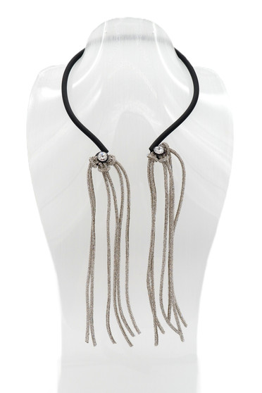 Rhinestone Tassel Rubber Open Front Necklace SKU 30754 from Jeff Lieb