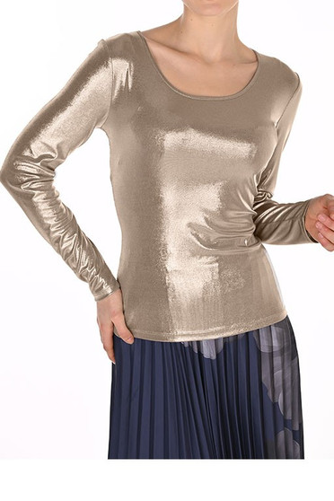 Front of the Metallic Long Sleeve Top style 269311 from Frank Lyman in the color gold